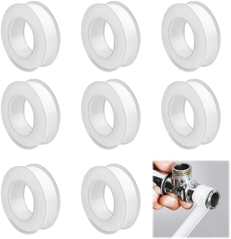 Lixiluxia 8 Rouleaux Teflon Plomberie, 12 mm x 20 m Ruban Étanchéité, Ruban d'Étanchéité Blanc, Ruban en PTFE Téflon, Ruban Joint Fileté, pour Travaux Plomberie, Douche, Robinetterie, Tuyau