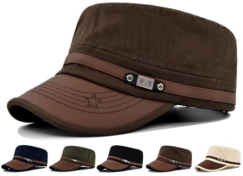 Initlove Military Hat Cadet Army Cap Flat Top Hats for Men Women Coffee