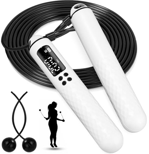 Corde a Sauter Sans Fil avec Compteur Calories et Minuterie LCD écran montrant,Corde à Sauter Sport fitness pour adultes, Poignées Antidérapantes Jump Rope Réglable pour Fitness, Perte de Graisse, Gym