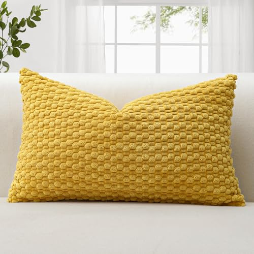 JOTOM Fundas de Cojín de Pana Suave 40x60 cm Fundas de Almohada con Textura de Burbujas 3D para Sofá Dormitorio Decoración del Hogar（Amarillo Mostaza）