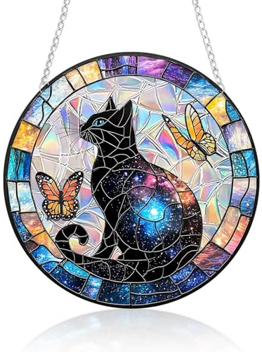 Black Cat Sun Catchers Indoor Outdoor, Stained Glass Garden Hangings Ornaments For Windows, Acrylic Wall Hanging Pendant Suncatcher Decor For Bedroom Living Room Home On Halloween Fall Christmas