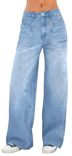 EMMIOL Women's Wide Leg Jeans Baggy Jeans Mid Waist Stretch Boyfriend Denim Pants Vintage Trousers with Pocket