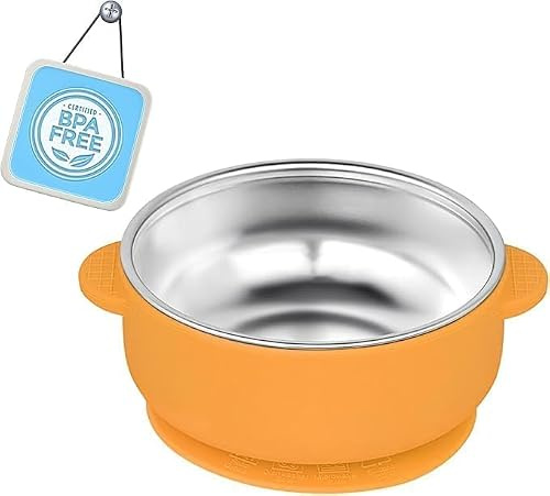 Freshmagis 1 confezione di piatti per bambini in acciaio INOX con ventosa, 2 in 1 SUS304 e silicone, smontabili, grande potere di suzione, antiscottatura, non tossici, ideali per cereali, snack.