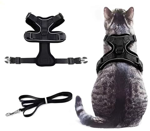 VYZUTR Pettorina per Gatti con Guinzaglio Gatto, Imbracatura per Cani, Regolabile Anti-Fuga Pettorina per Gatto in Maglia Traspirante, Pettorina per Cani Piccola Taglia (S, Nero)