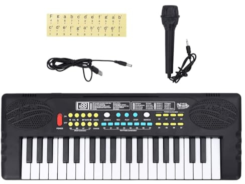 Runheo Piano électrique 37 touches pour enfant avec microphone, écran LED, USB et fonctionnement sur piles, pupitre, 5 chansons de démonstration, 8 rythmes pour exercice, enseignement, maison, scène