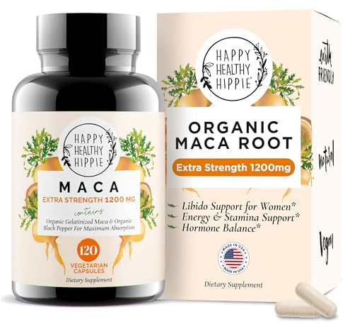 Organic Maca Root Capsules 1200 mg – Libido Booster for Women Fast Acting & Potent | Female Maca Supplement | Energy Pills from Peru | Includes Black Pepper for High Absorption | Vegan, 120 Ct