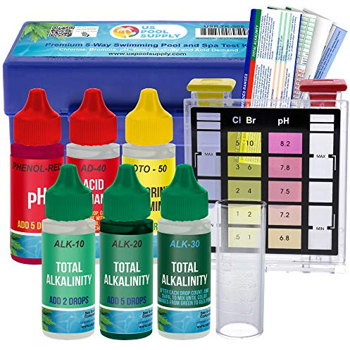 U.S. Pool Supply 5-in-1 Pool Test Kit - Pool Water Testing Kit, Accurate Chemical Test for pH, Chlorine, Bromine, Alkalinity, Acid Demand - Residential Home Swimming Inground Above Ground, Hot Tub Spa