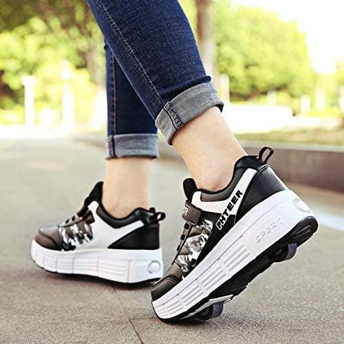 Mädchen Jungen Outdoor Sportschuhe Schuhe Mit Rollen Skateboardschuhe Rollschuhe,Black-39