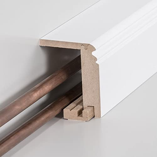 PROVISTON | Listello di copertura per tubi di riscaldamento | Senza profilo di montaggio | 64 x 96 x 2500 mm | MDF laminato | Bianco | simile a RAL 9016 | Battiscopa Hamburger | 2,5 metri