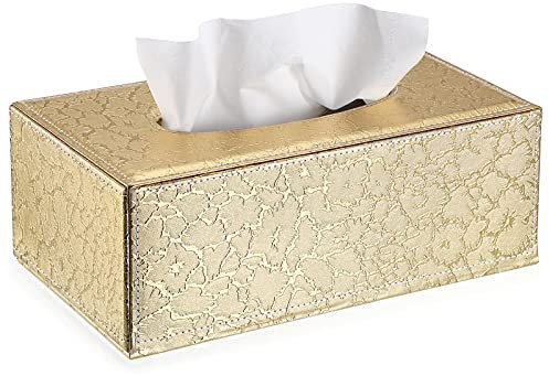 BTSKY PU Leather Household Office Rectangular Tissue Paper Holder Box Cover Case Napkin Holder - Elegant and Stylish Home Decoration (Gold)