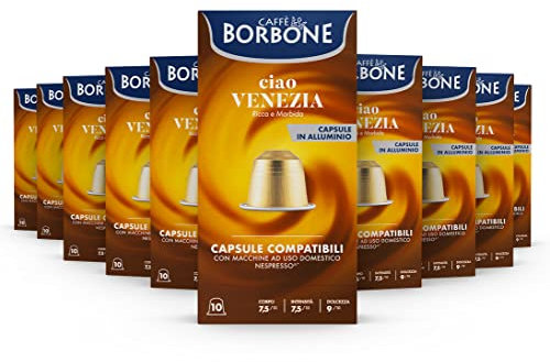 Caffé Borbone Mélange Ciao Venezia - 100 capsules en ALUMINIUM (10 paquets de 10) - Compatibles avec les machines à café à usage domestique Nespresso®*