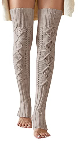 Women's Extra Long Stirrup Leg Warmers Winter Knitted Over Knee Thigh High Footless Socks