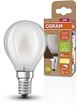 OSRAM Lámpara LED SUPERSTAR+ CLASSIC P GLFR 40, E14, forma minibola, 2,9W, 470lm, 2700K, luz blanca cálida, regulable, tecnología de filamento LED, optimo consumo de energía, eficiencia energética B