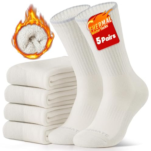 CLOSEMATE 5 Paar Thermosocken Herren 39-42 43-46 47-50 Wintersocken Warme Socken Gekämmte Baumwollsocken Wandersocken Trekkingsocken Arbeitssocken Haussocken Lange Socken Beige L