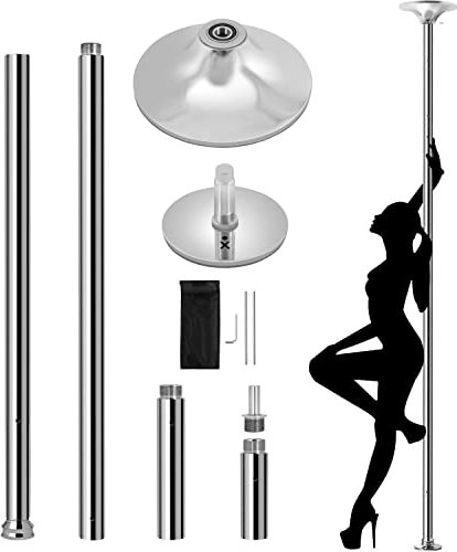 Yaheetech Barre de Pole Dance Statique/Rotative Pole Dance 45 mm Ø Démontable Réglable en Hauteur de 216,5 cm à 275 cm Charge Maximale 227 kg Argent