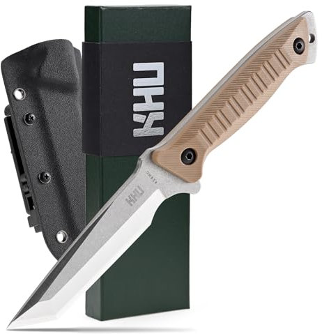 KHU Coltello a lama fissa Coltello da caccia Coltello da sopravvivenza Bushcraft 420HC Acciaio Nylon Plastica Handle, All'aperto campeggio accessori utili regalo uomo - Kydex Sheath - 23A