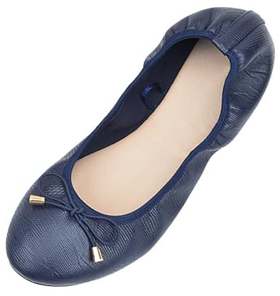 Women's Soft Single Ballet Flats Comfortable Slip Low Shoes Low Slippers Pumps Shoes Foldable Ballet Flats with Bow Roll-Up Ballet Pumps for Women Closed Ballerina Slippers, navy, PU