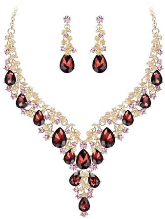 Clearine Set di gioielli da sposa per matrimonio, con gocce, strass e set di orecchini alla moda, per donna, ametista, colore oro, cristallo