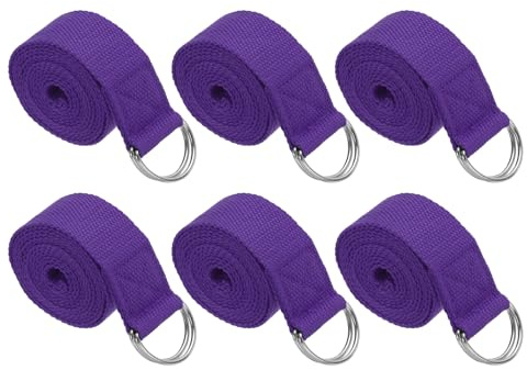PATIKIL Yoga Strap for Stretching 8 Feet, 6Pcs Cotton Yoga Belt with Adjustable Metal D-Ring Buckle Stretch Bands for Fitness Pilates, Dark Purple