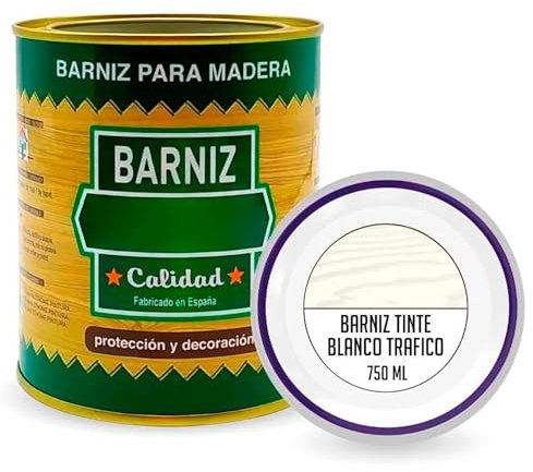 AC - Bote de Barniz para Madera - Fabricado en España - Ideal para todo tipo de Maderas, vigas, cerchas, marcos, etc. - Capacidad de 750 ML - Blanco Trafico