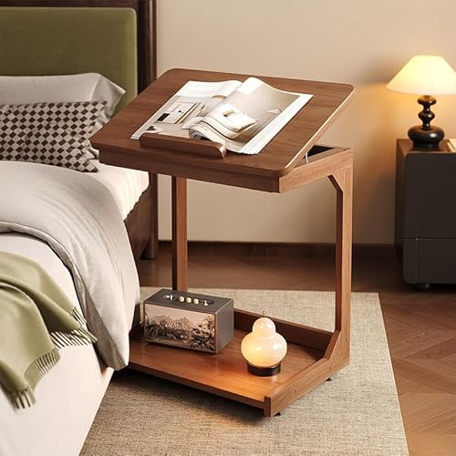 WUGCHDA C-format soffbord, sidobord med 360° roterande hjul, 40° justerbart lutbart skrivbord för soffa bärbar dator, TV-brickbord för vardagsrum sovrum
