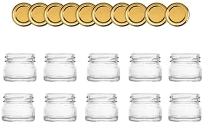 made in home - Mini bocaux en verre à couvercle vissé | Capacité 30 ml | Couvercle à visser | To 43 bocaux ronds pour confiture, fruits, conserves, miel, bocaux d'échantillons (40, Or, 30 ml)
