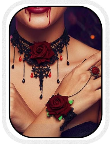 Unicra Black Choker Necklace Gothic Halloween Jewellery Set Victorian Necklace and Bracelet Set for Women