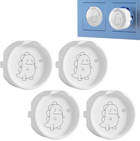 4 Piezas protector enchufes tipo F de silicona, tapa decorativa, cubierta protectora contra el polvo, tapa enchufes pared, protege para el polvo (blanco dinosaurio)