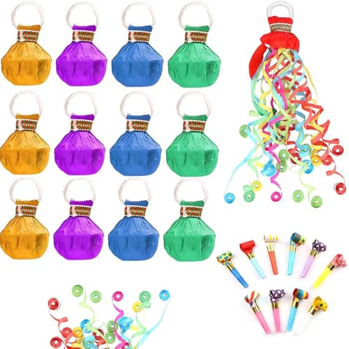 Party Streamers Hand Throw Confetti Poppers – 22 Pcs Set Colorful No Mess Paper Crackers for Wedding Birthday – Tissue Ribbon Celebration Supplies for Graduation Shows Anniversary – Easy Use & Clean U