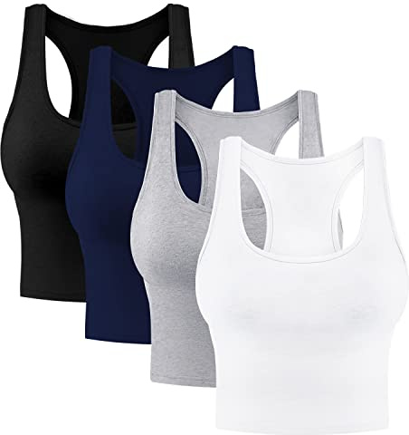 4 Pieces Women's Crop Tops Cotton Basic Tank Tops Racerback Sleeveless Sports Workout Crop Tank Tops