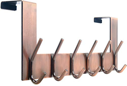WEBI Over The Door Hooks for Hanging,Over The Door Hanger Towel Rack Coat Rack Coat Hanger,6 Hooks for Hanging Towels,Clothes,Hats,Behind Back of Bathroom,Antique Copper