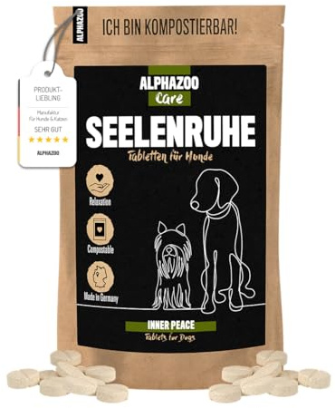 alphazoo Seelenruhe Tabletten für Hunde 180g - Ergänzungsfuttermittel mit Baldrian Melisse Hopfen - mit Hanföl & Taigawurzel - ohne künstliche Zusätze - für Gewitter Silvester Autofahrt