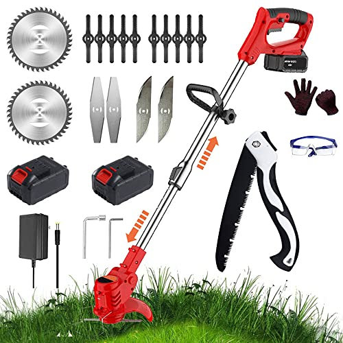 Debroussailleuse Electrique sans Fil 24V Bordure avec 2 Batterie et Chargeur Taille Bordure avec 3 Types de Lames pour la Coupe de Jardin Pelouses et Terres Agricoles