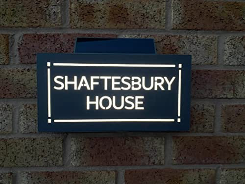 One of a Kind Design UK Personalised Contemporary Solar Light House Sign 305x155MM Personalised Address Number Plate Rectangular House Sign LED Illuminated UV Stable, Black