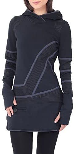 PUREWONDER Damen Pullover Kleid Kapuzenpullover Hoodie dr21 Schwarz L