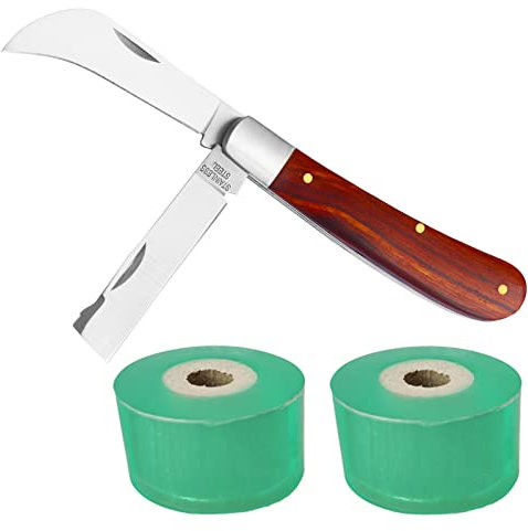 Gartenmesser Professionelles Klappbar Okuliermesser Pfropfmesser mit 2 Klingen, Gartenhippe & Okuliermesser Mehrfunktion Rostfreier Stahl Taschenmesser zum Pfropfen, Zwei Blöcke der Transplantation