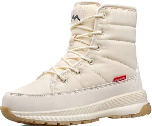 GILKUO Botas de Nieve Mujer Descanso Impermeable Zapatos Invierno Zapatillas Forradas Calientes Pelo‌ Térmicas Cómodas Cordones Beige Talla 36