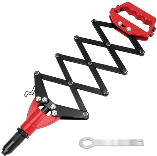BELLE VOUS Remachadora Manual Pinzas Perezosas con 5 Boquillas - para Remaches Aluminio y Acero Inoxidable de 3,2 a 6,4 mm - Pistola Remachadora Extensible Profesional de un Tirón - Rápida