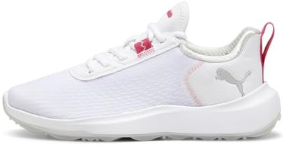 PUMA Damen Fusion Crush Sport WMNS Golf Shoe, White-Garnet Rose, 40.5 EU