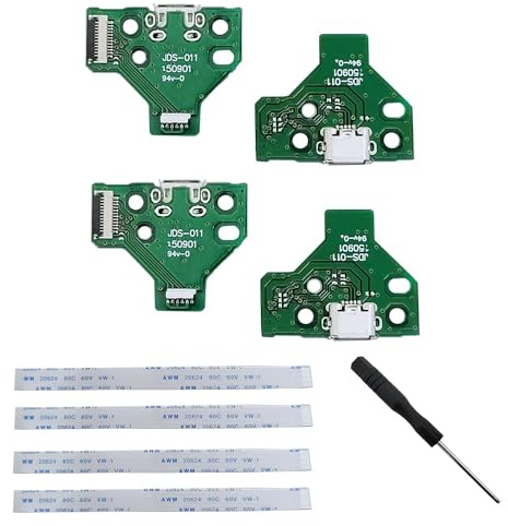 Carte d'interface 4 PCS JdS - 011 et câble ruban 12 broches compatible avec le port de charge de remplacement du Contrôleur sans fil PS4 Pro / PS4 Slim