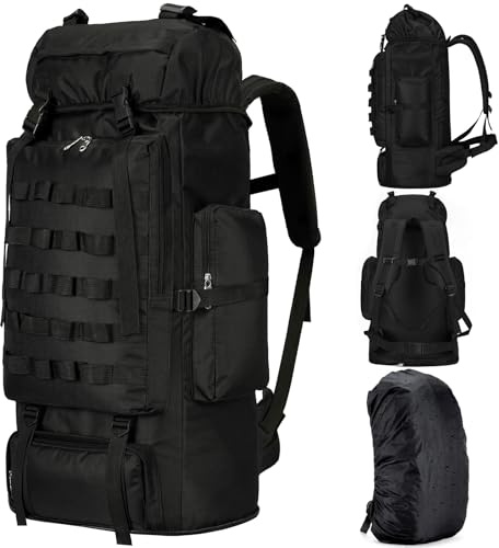 Unineovo 70L/100L Large Camping Hiking Backpack with Rain Cover, Waterproof Molle Rucksack Military Tactical Backpack, Lightweight Backpacking Daypack for Trekking Climbing Outdoor