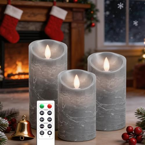 AiiBowy LED-ljus [set om 3] flamlöst ljus, äkta vax, flimmer, dimbar, med batteri, fjärrkontroll, julstearinljus, LED-lågor, 10,4 cm/10,4 cm (10,6 tum), bordsdekoration, vardagsrum, jul, bröllop, fest