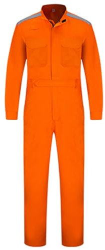 TOVCHEI Combinaison De Travail À Manches Longues À Col Montant Combinaison Unisexe Avec Bande Réfléchissante Et Ceinture Élastique,Orange,XL
