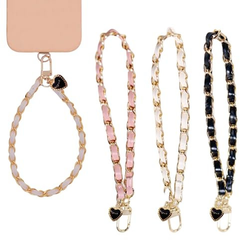 NATOSU 3 Unidades de Cadena para Teléfono Móvil, Colgante Universal de Piel y Metal, Correa de Mano