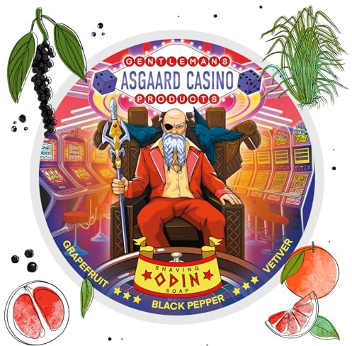 Sapone da barba artigianale Odino (Asgaard Casino), prodotto nel Regno Unito, pompelmo, pepe nero e vetiver, 7 burri, tutti ingredienti naturali