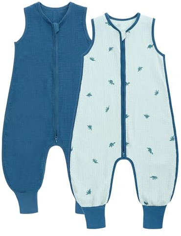 amo nenes 2-pack baby sovsäck sommar med fötter 0,5 tog sommarsovsäck 100 % bomull muslin andas för pojkar och flickor (dinosaurie, 3–4 år)
