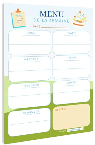 Planning menu semaine A5 - tableau de repas et planificateur de menus