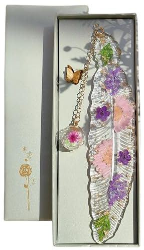 Famweylami Feder Lesezeichen Gepresste Blumen, Lesezubehör für Bücher, Book Marks for Reading, Geschenk für Lehrer, Bücherwurm, Mädchen, Mutter, Großmutter