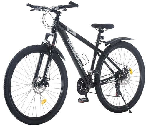 LSLIFE 24 26 27.5 29 Inch Mountain Bike, 21-Speed Mountain Bicycle for for Adult Drivetrain Mens Women Mountain Bike Dual Disc Brakes Lightweight Bicycle (Black, 29 Inch)