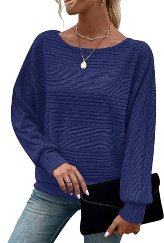 Gemulate Oversized Jumpers for Women UK Long Sleeve Tops Lightweight Ladies Batwing Tops Casual Autumn Winter Basics Clothes Women Navy Blue XL